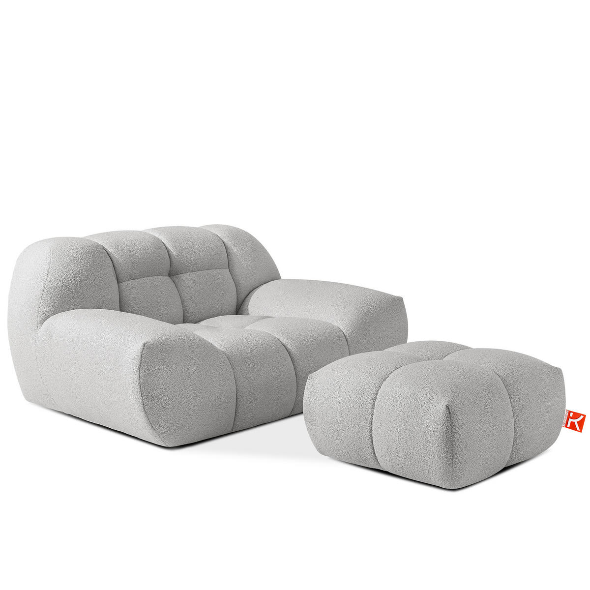 POUF VENA Bouclé, Hellgrau - Hellgrau, Holz/Textil (65/38/65cm) - KONSIMO®