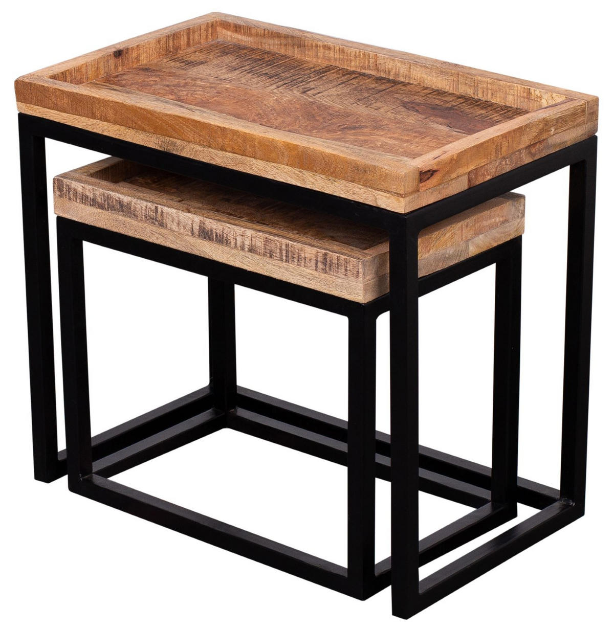 COUCHTISCH Lecce - 2er Set - Mangoholz natur - Schwarz/Braun, Holz/Metall (50/45/30cm) - bene living