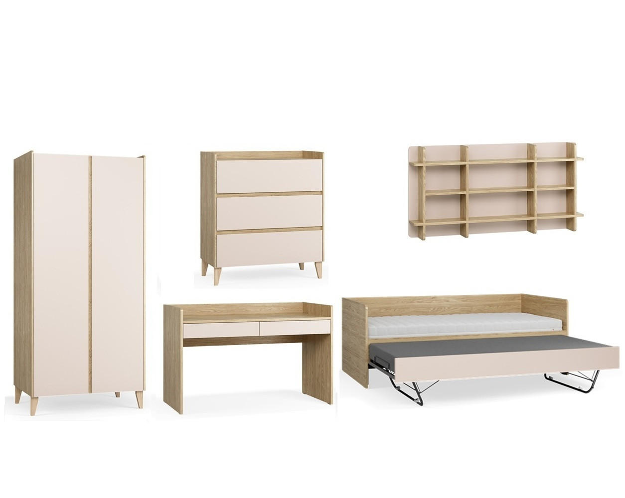 QMM TraumMöbel Jugendzimmer Eiche, Beige 137x87x60 cm