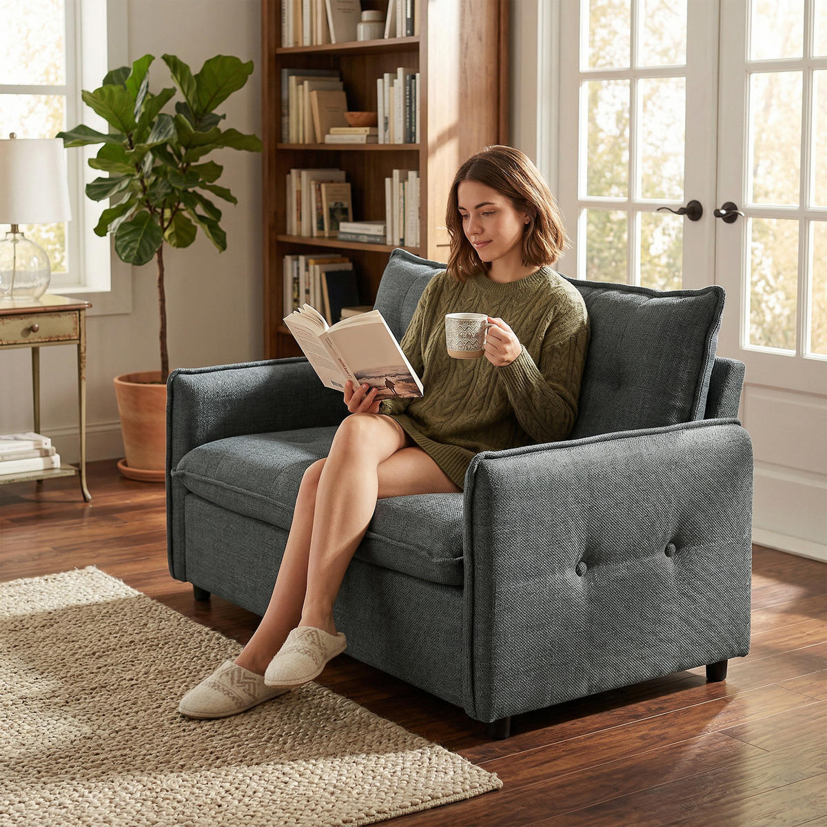 SOFA, 2-Sitzer, 131cm, Leinenstoff, Federkernkissen, dunkelgrau - Multicolor, Holzwerkstoff (131/85/75cm) - FORIOUS