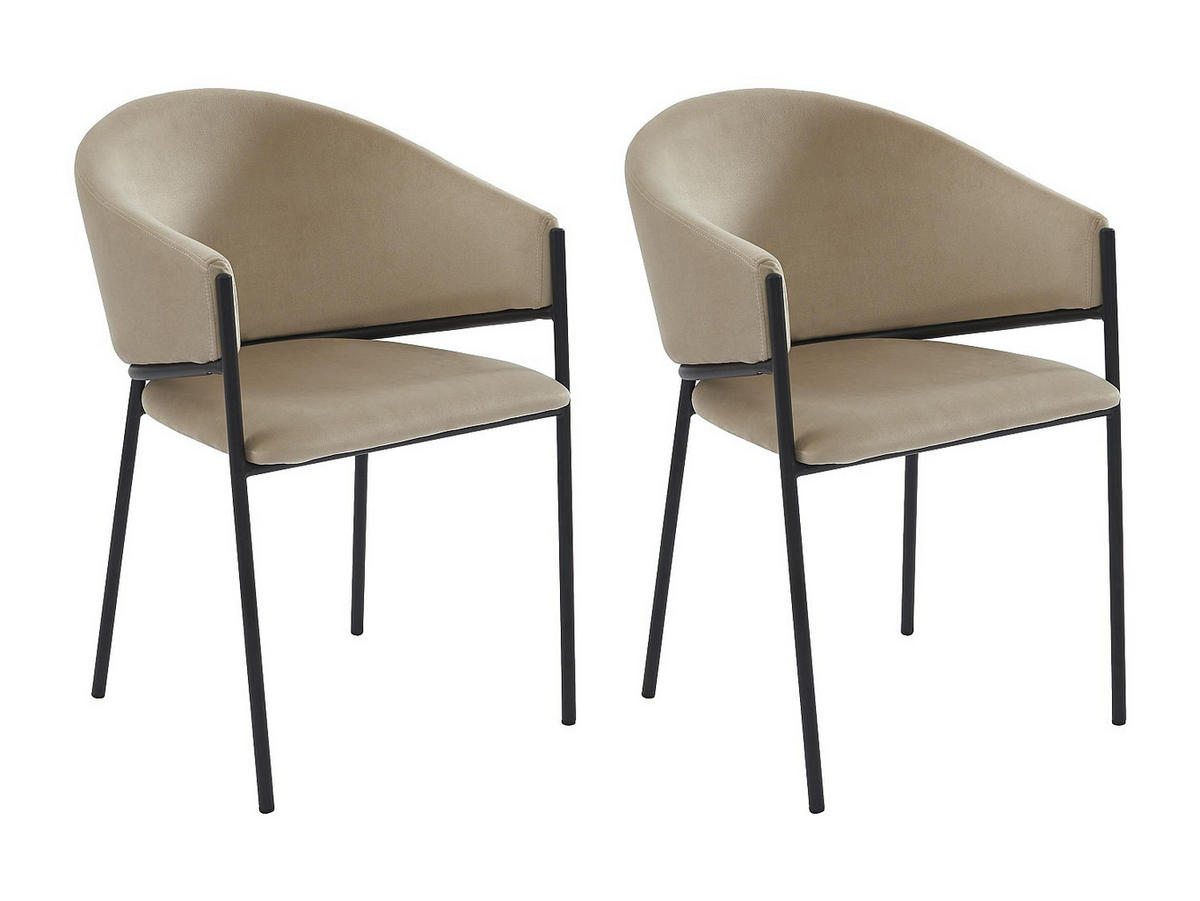 STUHL mit Armlehnen 2er-Set - Samt & Schwarzes Metall - Beige - ORDIDA - Beige, Textil (61/80/53cm) - Pascal Morabito