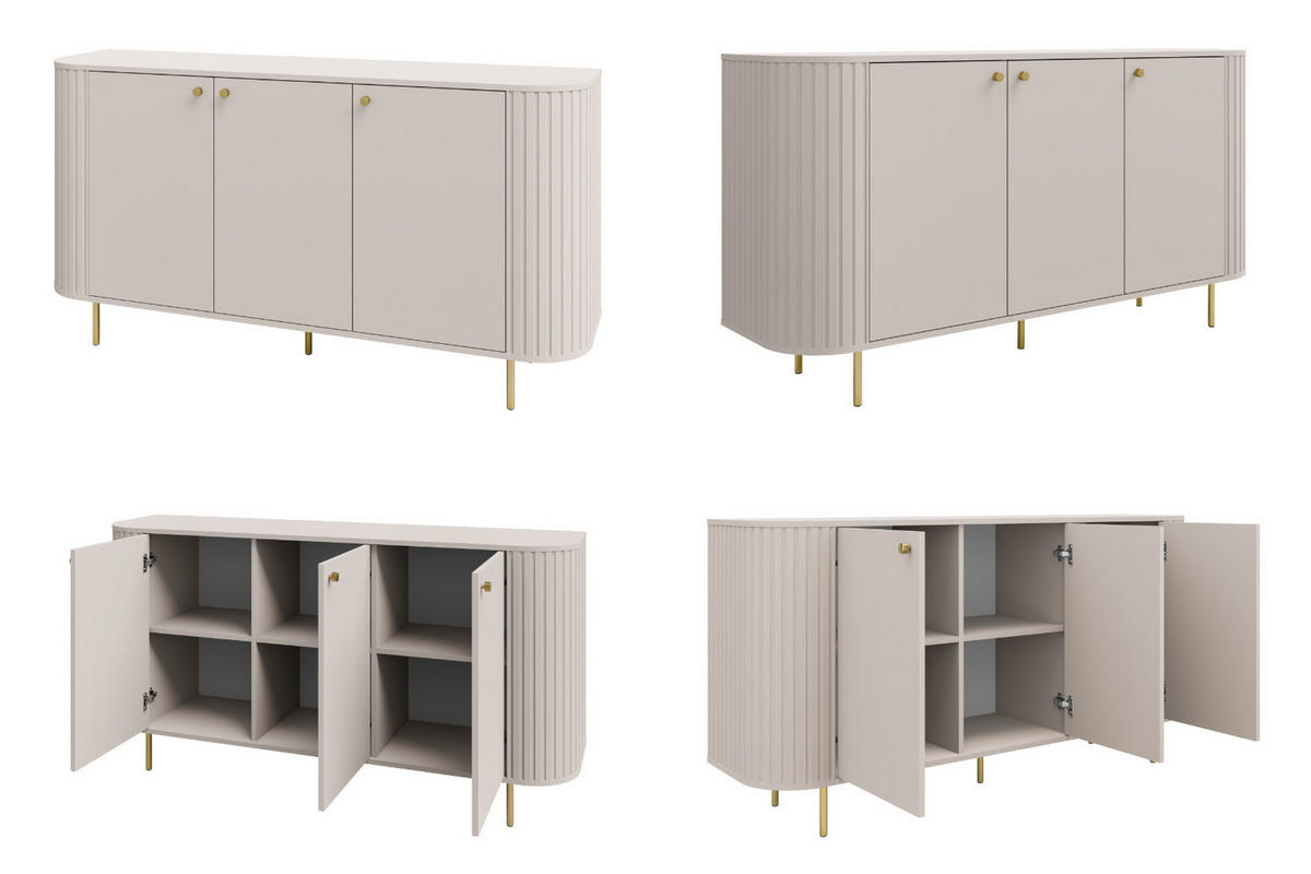 KOMMODE Olivia 165cm, mit 3 Türen und geriffeltem Design, kaschmir - Kaschmir, Metall (43/85/165cm) - Margaret Hadas24