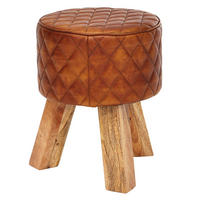 SITZHOCKER – Holz/Leder, 46 cm, Rautenmuster, Braun - Braun, Mangoholz/Leder (35/46/35cm) - KADIMA DESIGN