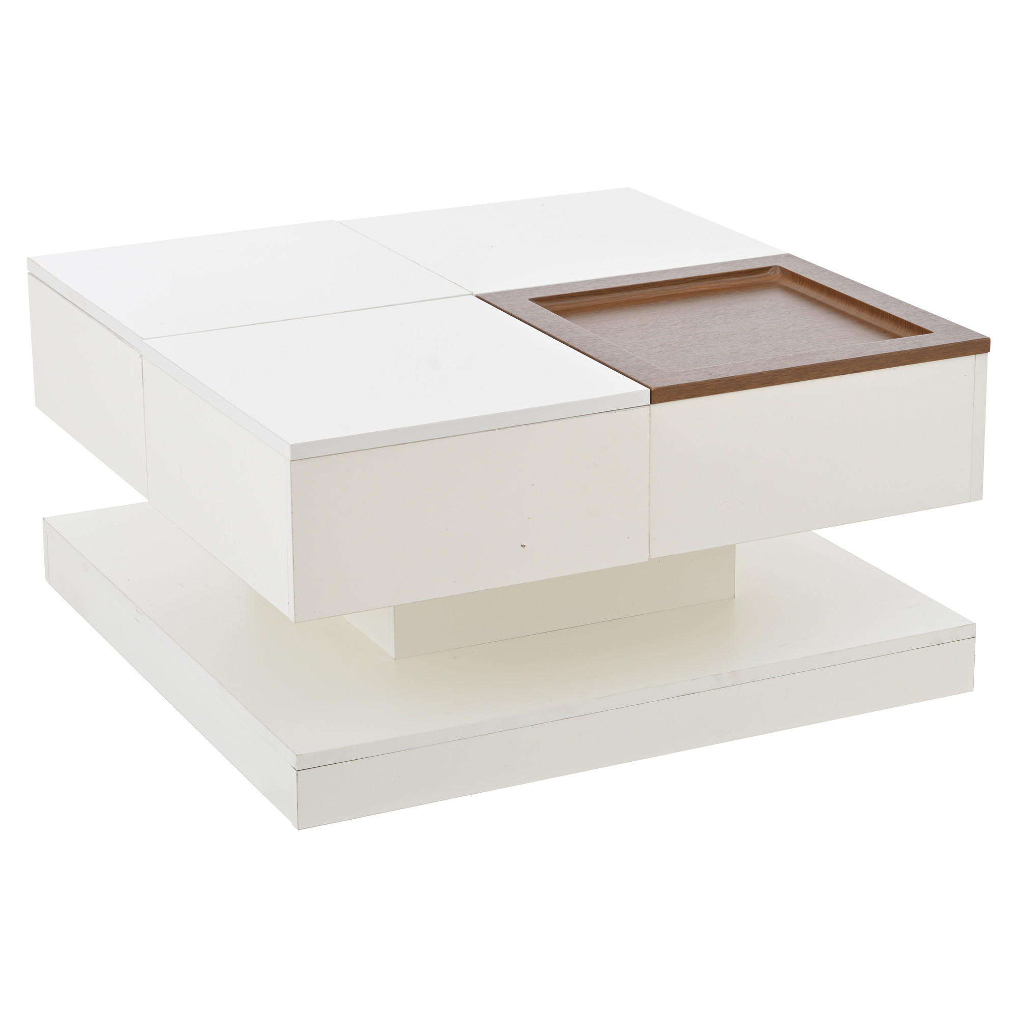 COUCHTISCH mit Hebefunktion und 2 Schubladen Hochglanz-Effekt - Weiß, Holzwerkstoff/Metall (75.5/75.5/38cm) - Urban Meuble