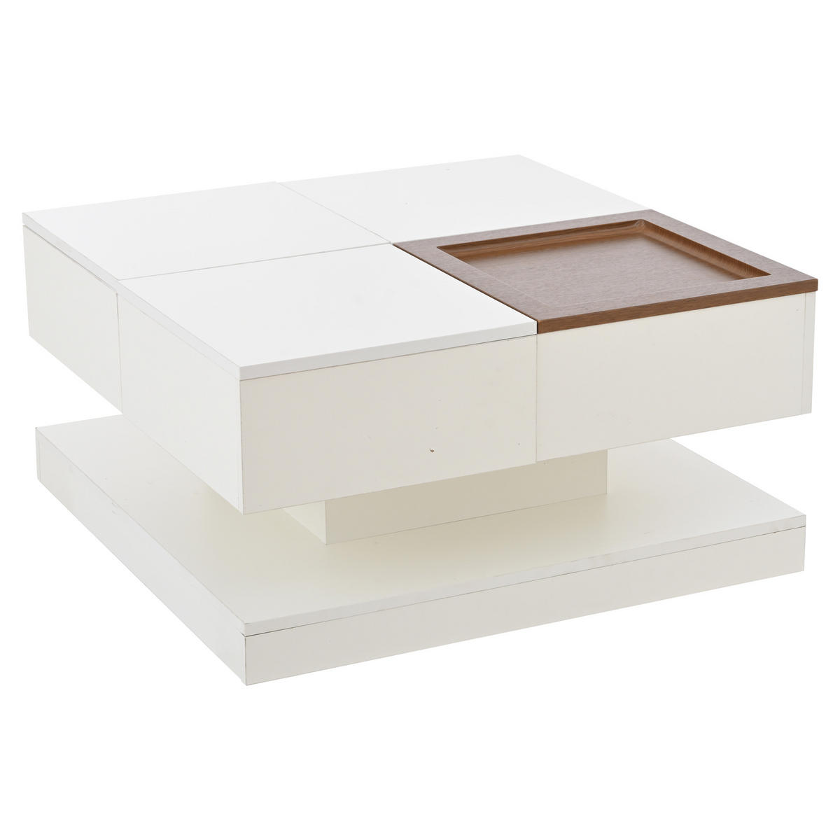 COUCHTISCH mit Hebefunktion und 2 Schubladen Hochglanz-Effekt - Weiß, Holzwerkstoff/Metall (75.5/75.5/38cm) - Urban Meuble
