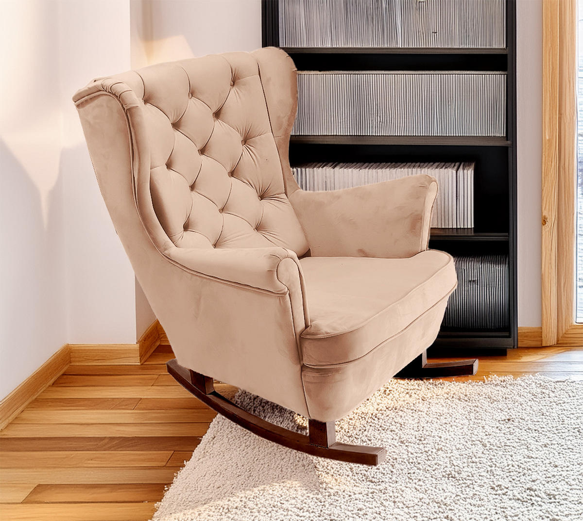 SCHAUKELSESSEL mit gepolstertem Sitz und Armlehnen, 102x81x95 cm, Powder Pink_29829 - Hellrosa/Braun, Holz/Textil (81/102/95cm) - DomoHome