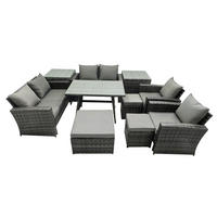 GARTENMÖBELSET mit ESSTISCH,HOCHLEHNER-SOFA Polyrattan Dunkelgrauer Mix 9-Sitzer - Dunkelgrau/Grau, Glas/Kunststoff - Fimous
