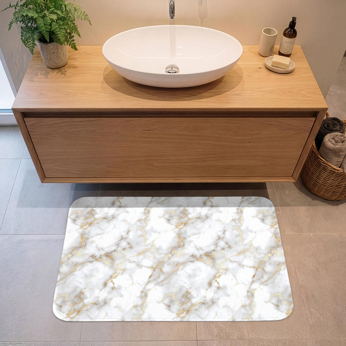 KOUPELNOVÁ PŘEDLOŽKA Zlaté žilky - Mramor - Bílý 90x60 cm - bílá, textil/plast (90/60cm)