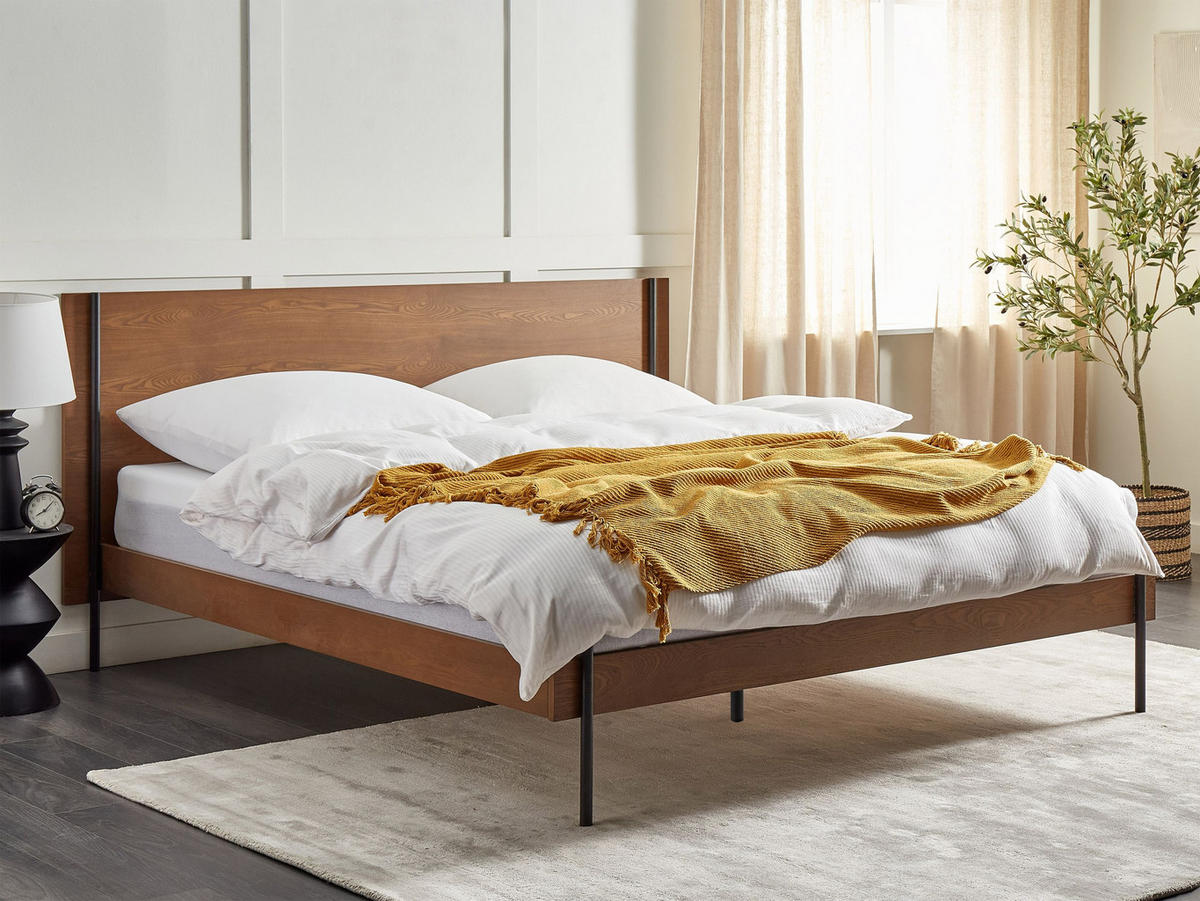 BETT mit Lattenrost 180x200 cm Dunkler Holzfarbton Libermont - Dunkelbraun, Holzwerkstoff (180/200cm) - Beliani