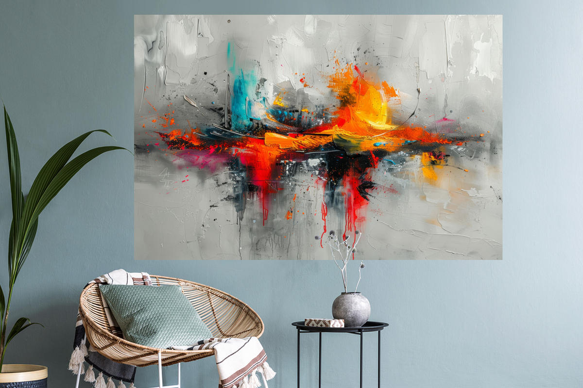 WANDTATTOO Moderne Kunst - Orange - Grau - Abstrakt 120x80 cm - Hellgrau, Kunststoff (120/80/0.1cm) - MuchoWow