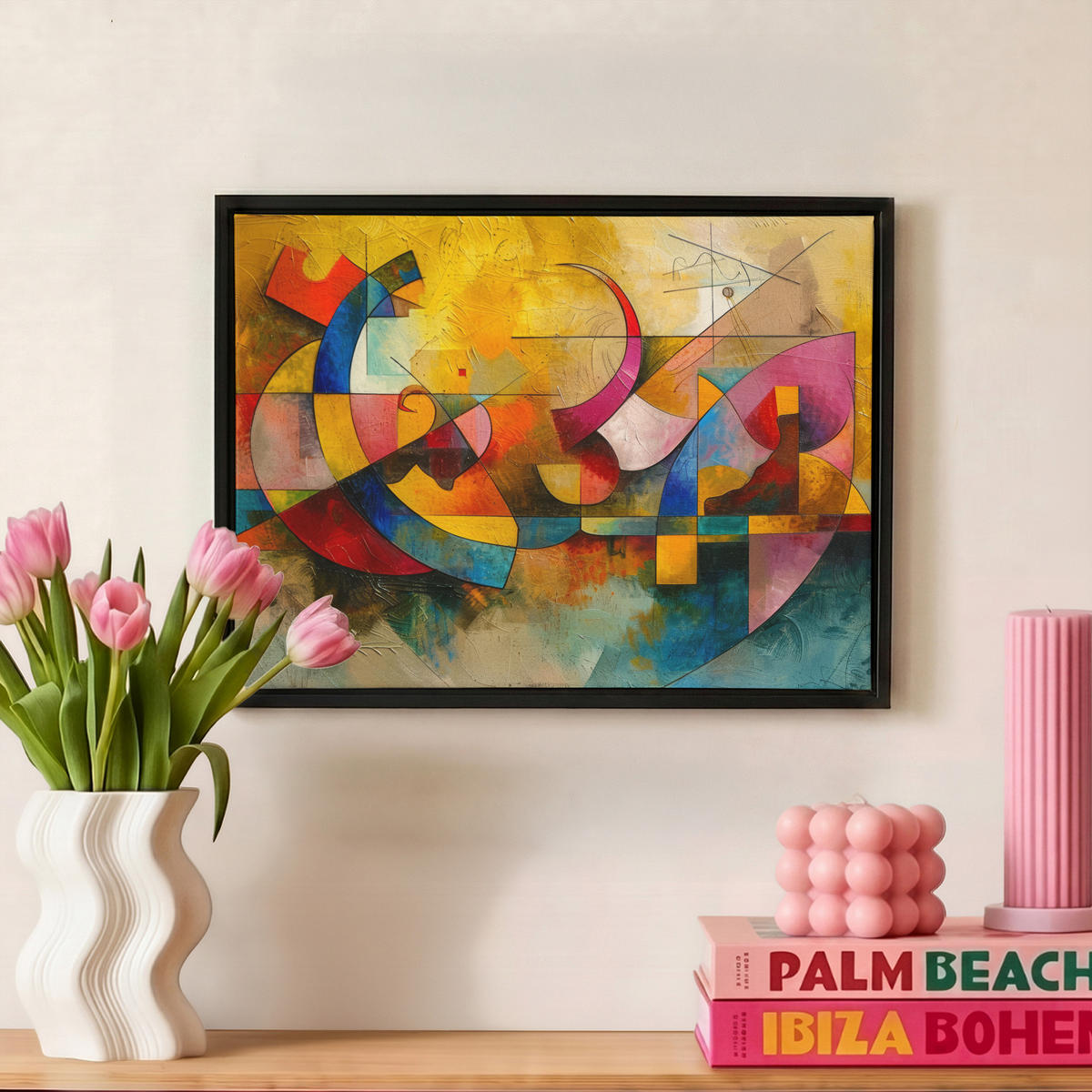 LEINWAND Bilder mit Rahmen - Kunst - Abstrakt - Modern - 40x30 - Gelb, Textil (40/30cm) - MuchoWow