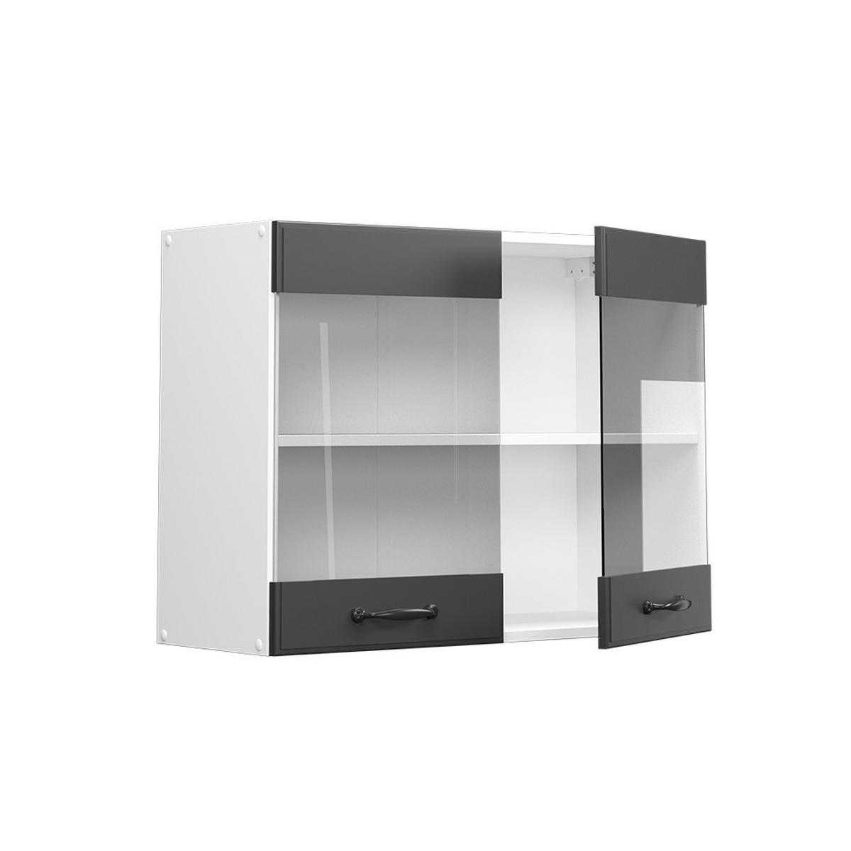 KÜCHENGLASSCHRANK R-Line Anthrazit Landhaus 80 cm - Anthrazit/Weiß, Holzwerkstoff (80/60/31cm) - Vicco