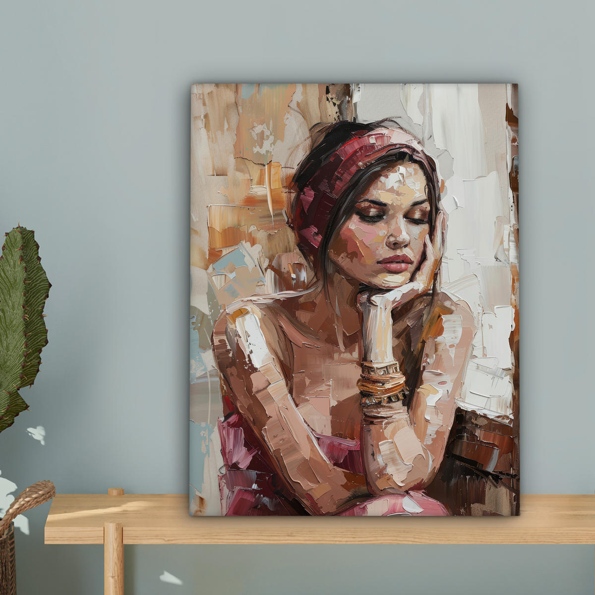 LEINWANDBILD Frau - Lackierung - Porträt - Modern Room Decor 30x40 cm - Altrosa, Textil (30/40cm) - MuchoWow