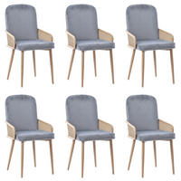 ESSZIMMERSTUHL 6 Stück Samt Rattan Grau, Metall Holzoptik - Grau, Textil (43/90/45cm) - FLIEKS
