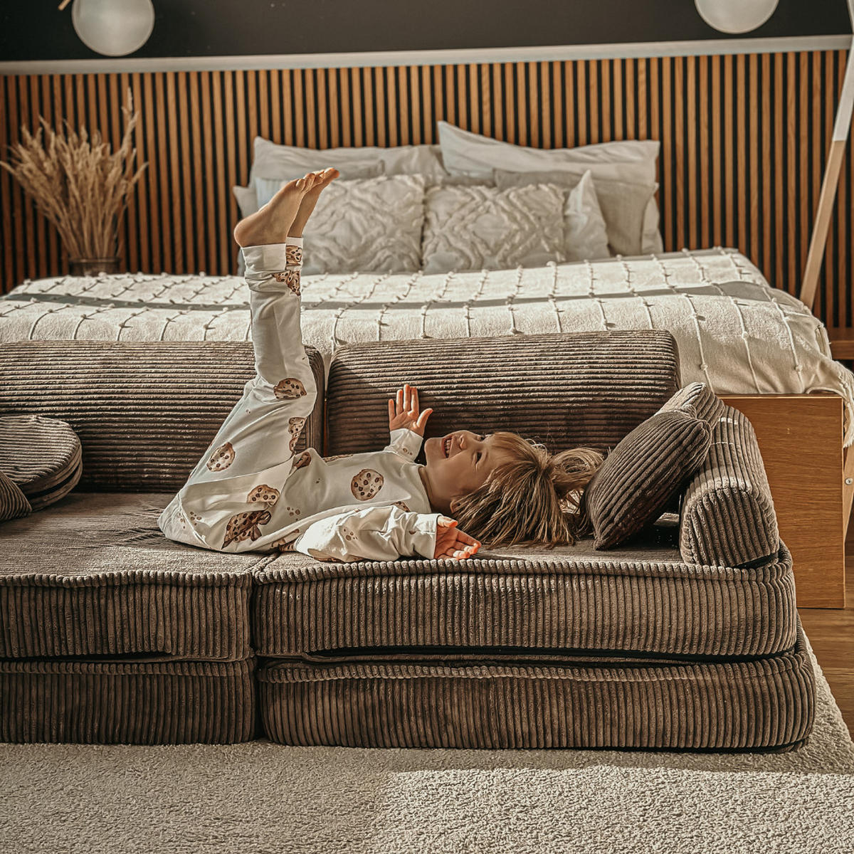 KINDERSOFA, Aesthetic, Cord, Braun - Braun, Textil (160/48/80cm) - MeowBaby