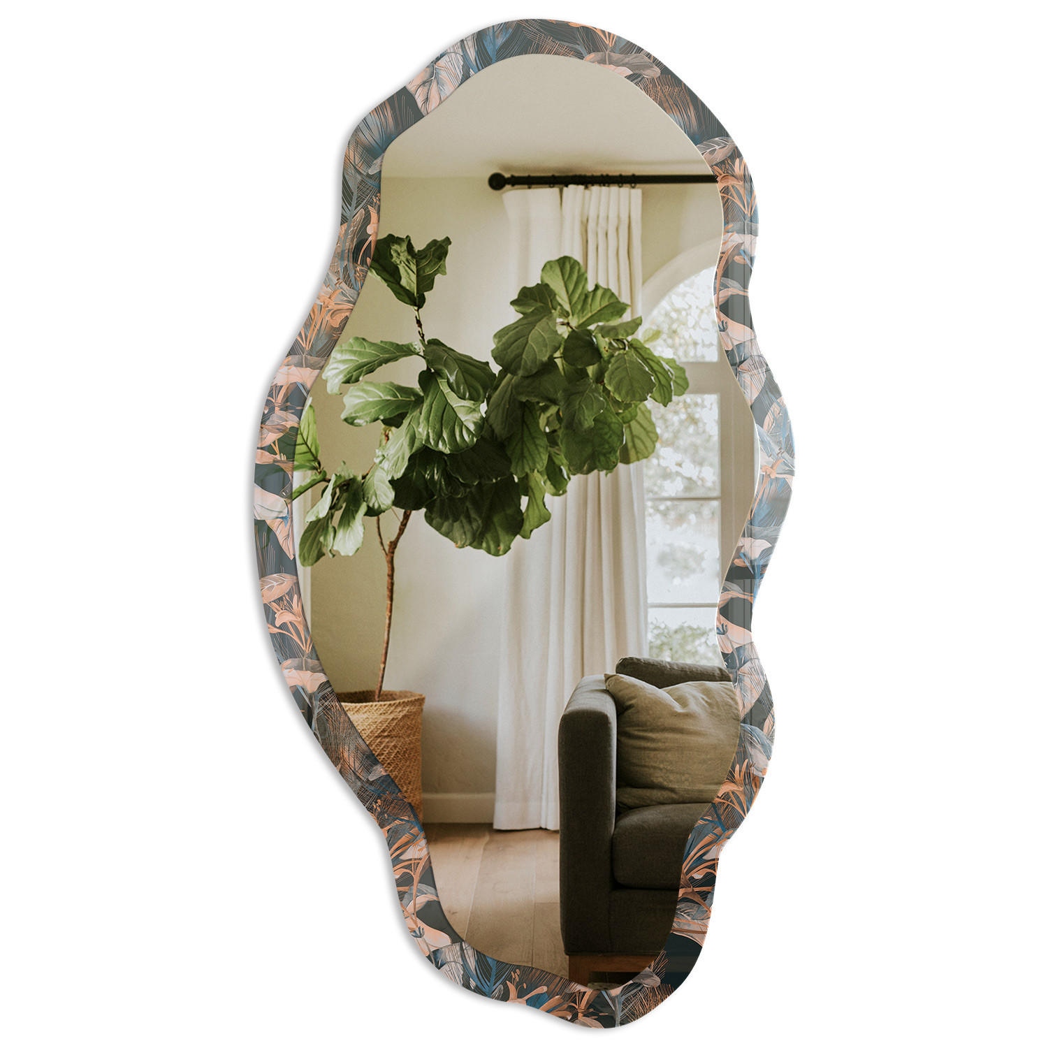 SPIEGEL 90x45 cm asymmetrisch mit Druck - Pflanzenzusammensetzung - Transparent, Glas (45/90/0.4cm) - TULUP