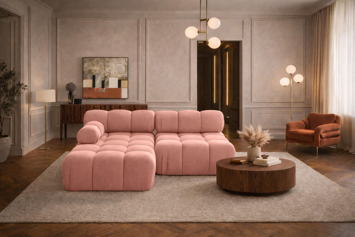 ECKSOFA L-Form Mini II Modular, Veloursstoff Salvador, Rosa, Links, Selia - Pink, Holz (190/160cm) - Kaiser Möbel