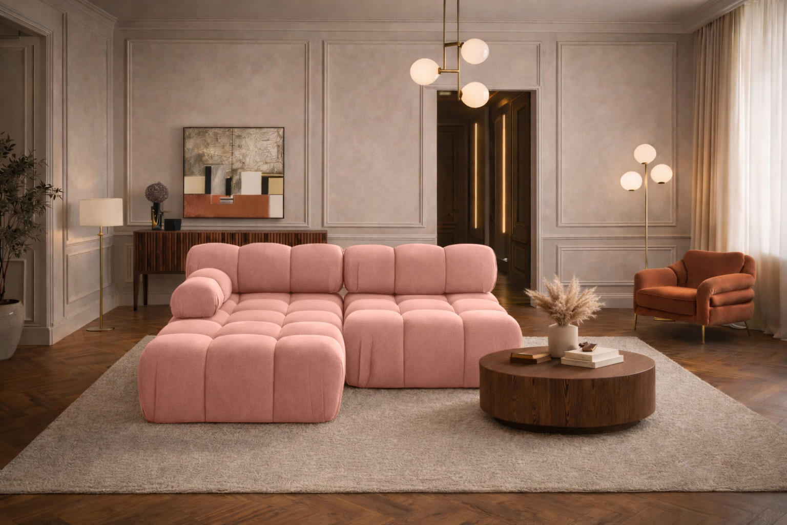 Thumbnail - Kaiser Möbel Ecksofa, Pink, Holz, L-Form, 190x160 cm, Wohnzimmer, Sofas & Couches, Wohnlandschaften, Ecksofas