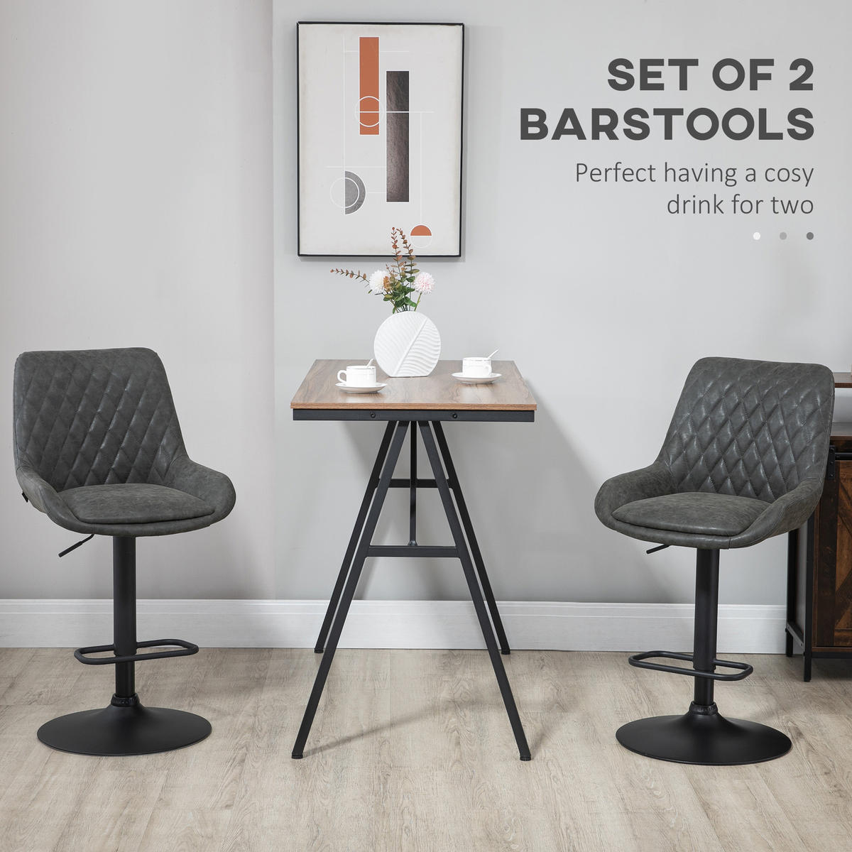 2ER-SET Barhocker Barstuhl höhenverstellbar Tresenstuhl mit Fußstütze Dunkelgrau - Dunkelgrau, Kunststoff (59/117/51cm) - HOMCOM