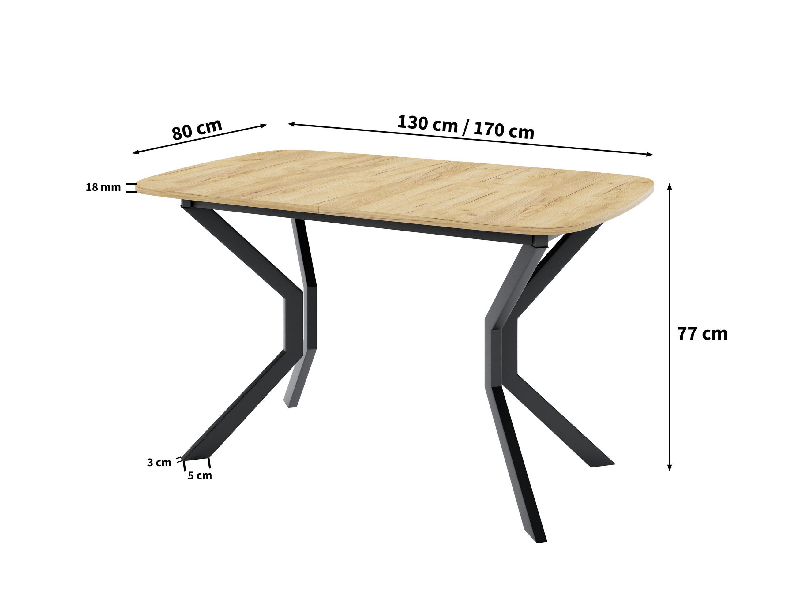 ESSTISCH NICO M Ausziehbar 130 - 170 / 80 x 77 cm - Schwarz/Grau, Holz (130/80/77cm) - MASSENO
