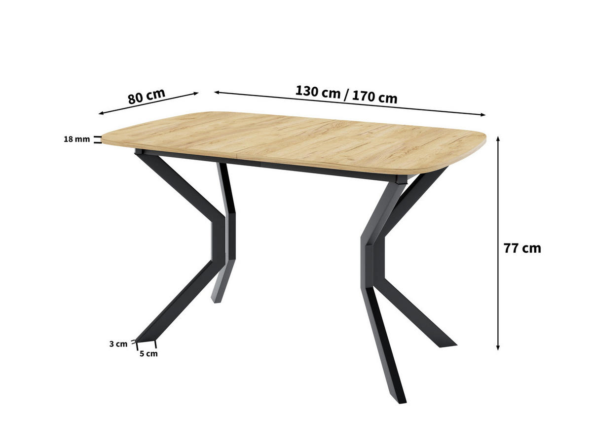 ESSTISCH NICO M Ausziehbar 130 - 170 / 80 x 77 cm - Schwarz/Grau, Holz (130/80/77cm) - MASSENO