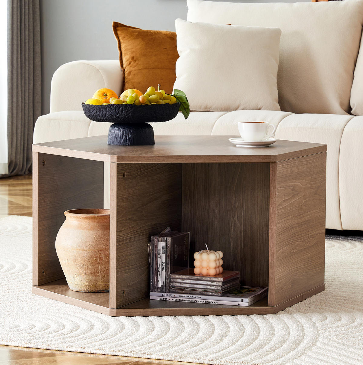 COUCHTISCH 79/69,4/40 cm Tiefes Pfirsichfarben mit Zylindrischen Beinen aus MDF - Braun, Holzwerkstoff (79/69.4/48cm) - OKWISH