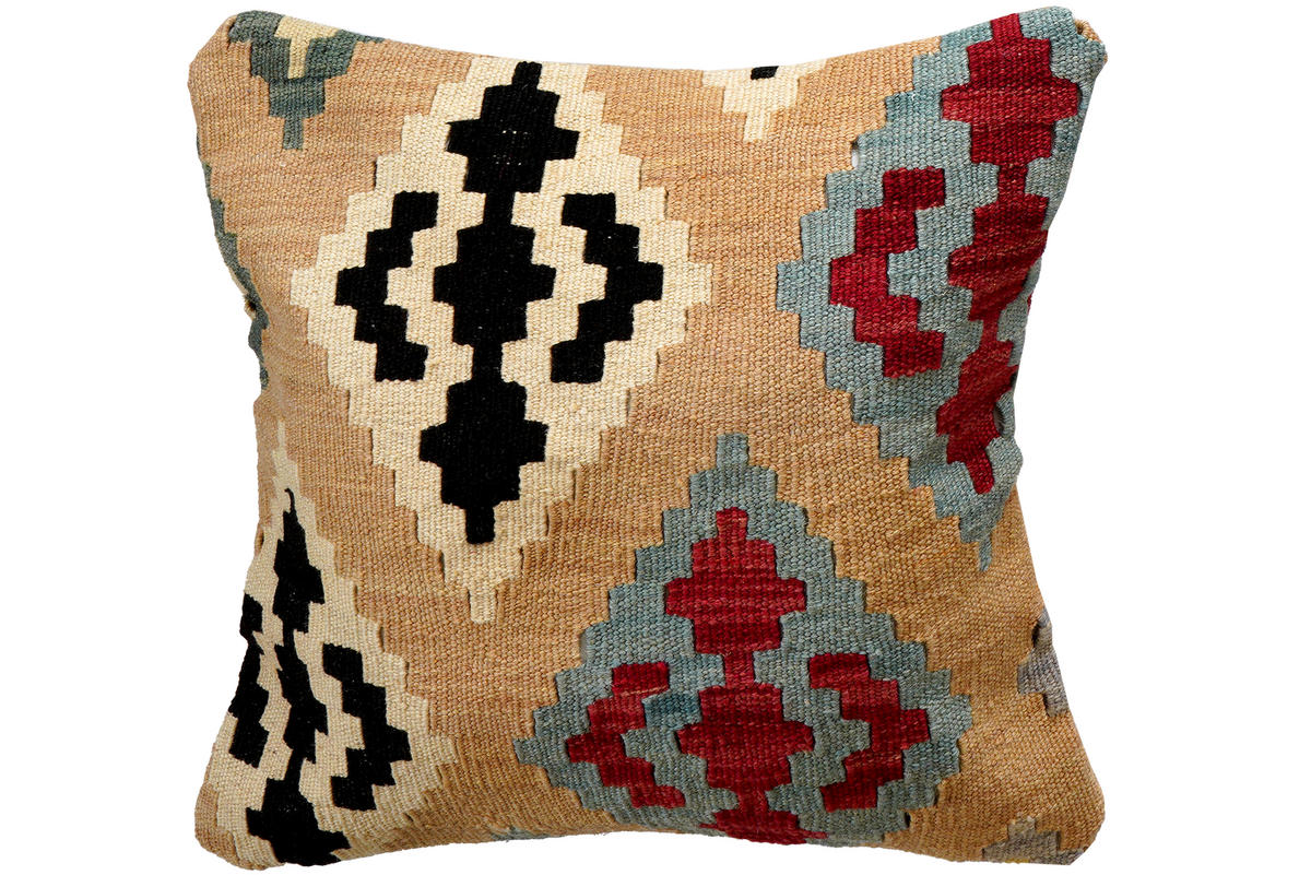 KISSEN Kelim Beige 50/50 cm Schurwolle - Beige, Textil (50/50cm) - Looma