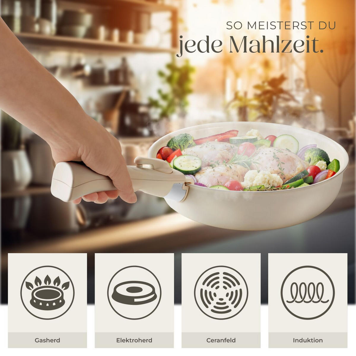 KOCHTOPFSET Genua,2 Küchenwerkzeuge und 3 Topfschoner aus Filz,weiß - Weiß, Metall - tectake