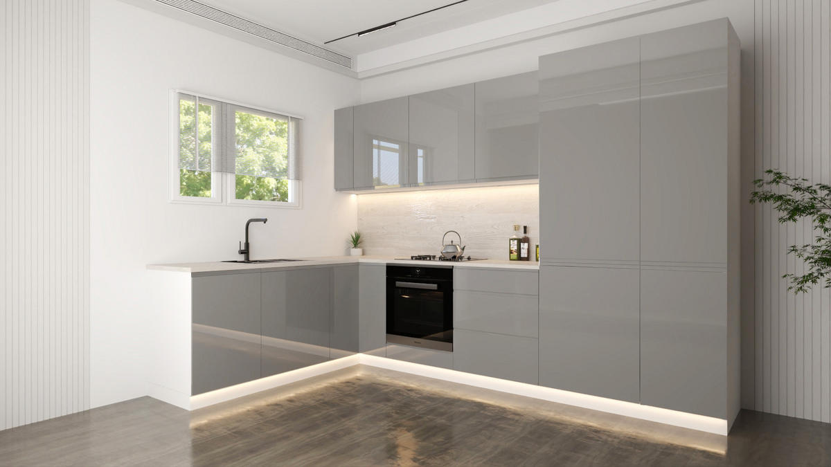 ECKKÜCHE 310 x 195 cm - Velmora KÜ-AS-004 - in Grau / Hochglanz - Grau, Holz (505/212/58cm) - ROYAL24_MARKT