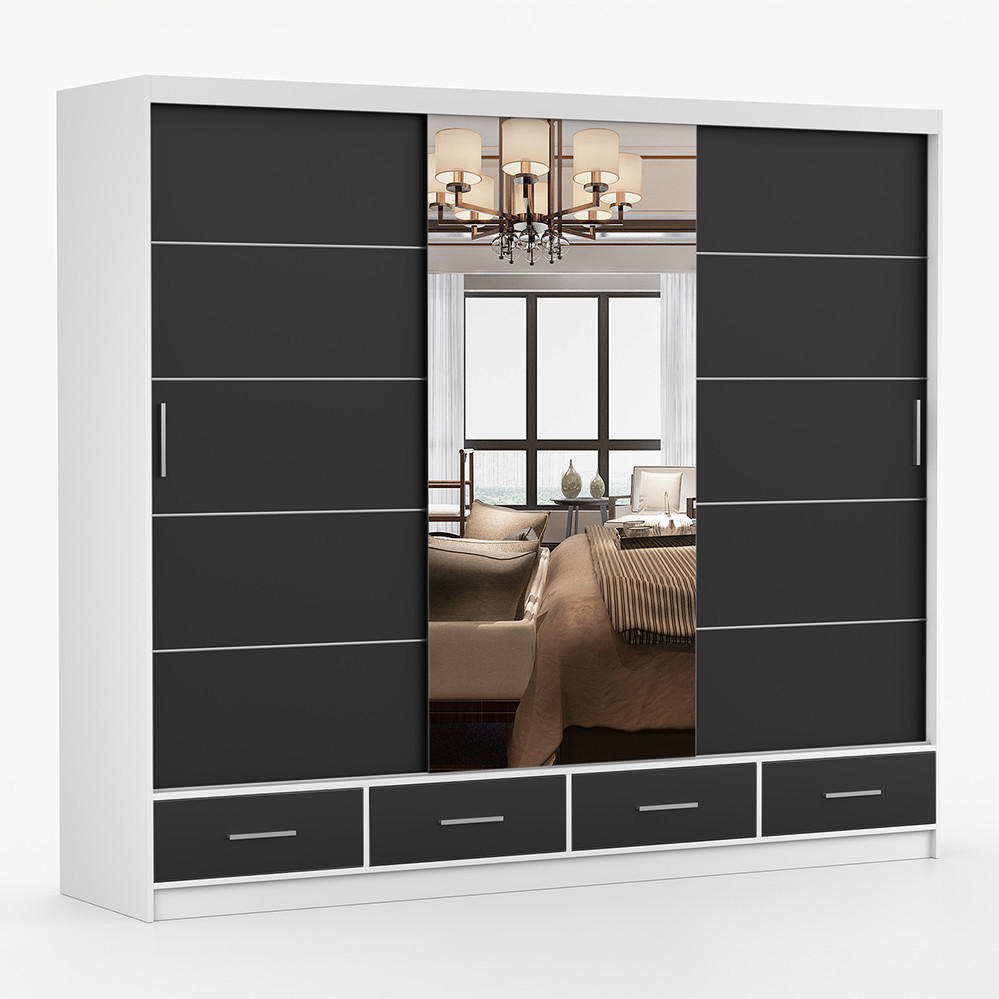 imoebel24 Kleiderschrank Schwarz 250x215x64 cm