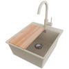 GRANITSPÜLE Oslo, 2-er set Beige 43/50 cm 1 Becken + Küchenarmatur 32/20 cm + Ablauf-Set + Schneidebrett ab 45er Unterschrank - Chromfarben/Beige, Kunststoff (43/20/50cm) - Primagran