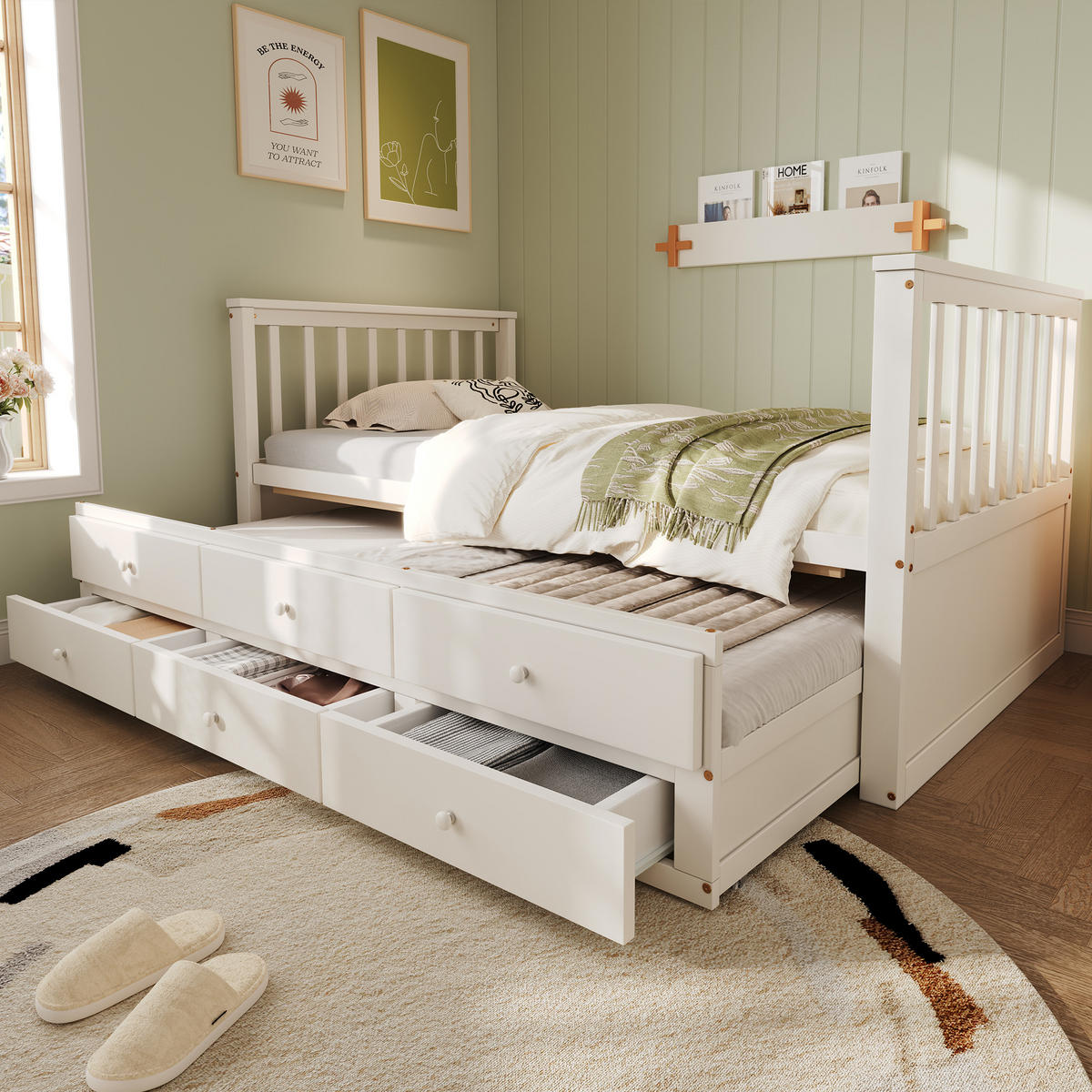 DAYBETT 90x200 cm Rollbett Schubladen weiß - Weiß, Holz (90/200cm) - LEBENLANG