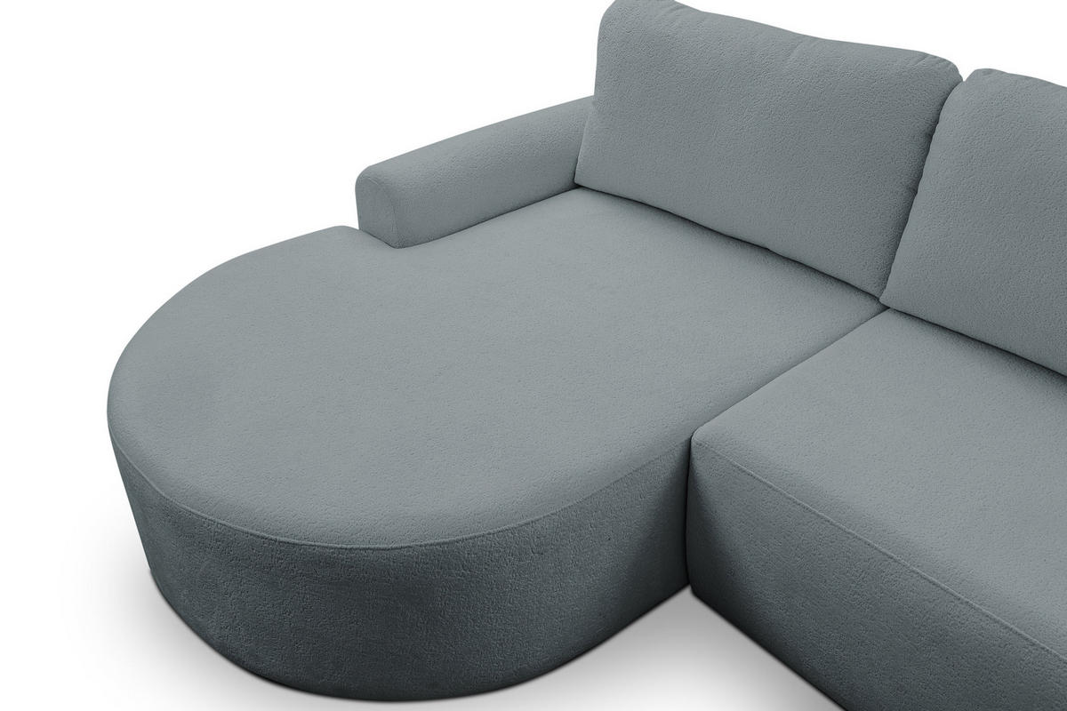 ECKSOFA Dream in L-Form mit Schlaffunktion und Bettkasten, Farbe: Grau, Bouclé-Stoff, Ottomane Links - Grau, Textil (136/260cm) - VENASI MÖBEL
