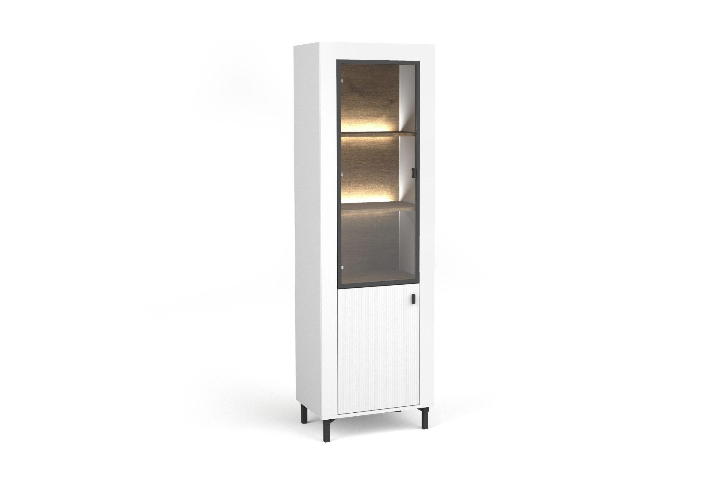 VITRINE MONI 03 in Weiß / Eiche Whiskey matt 60/168/40 cm mit LED - Weiß, Holzwerkstoff (60/169/40cm) - Deine Möbel 24