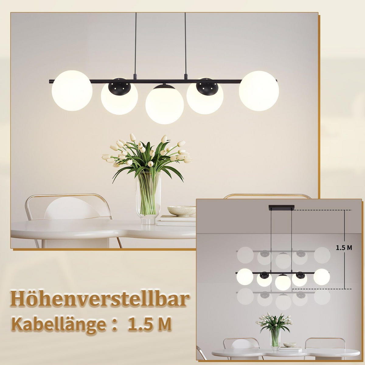 PENDELLEUCHTE Julius 90/15/173.5 cm - Schwarz/Weiß, Glas/Metall (90/15/173.5cm) - ZMH