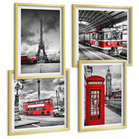 BILDER SET 4er Set - 50x50 cm & 40x60 cm Goldrahmen - Ikonische Städte London Paris Eisenbahn - Goldfarben, Kunststoff (50/50cm) - TULUP