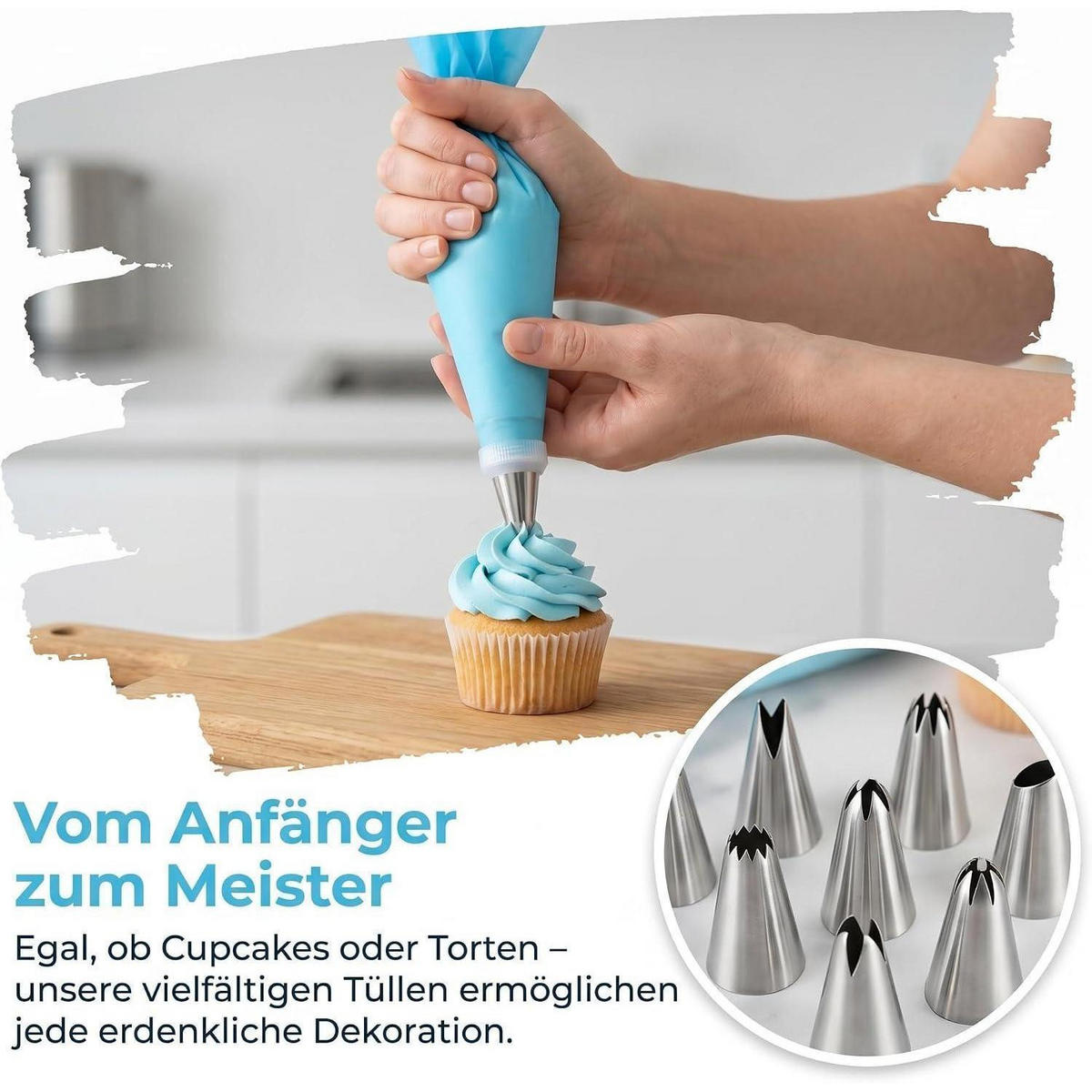 SPRITZBEUTEL Set 150-teilig mit 18 Tüllen - Blau, Kunststoff (20.3/1/34.3cm)