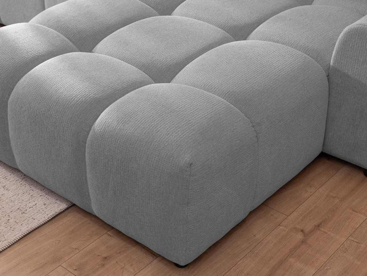 ECKSOFA Bubble mit losen Rückenkissen und Sitzfläche in Bubble-Optik aus weichem Grau Strukturstoff mit schöner Sitzkomfort - Ottomane rechts - Schwarz/Grau, Holz/Kunststoff (180/306cm) - S-Style Möbel