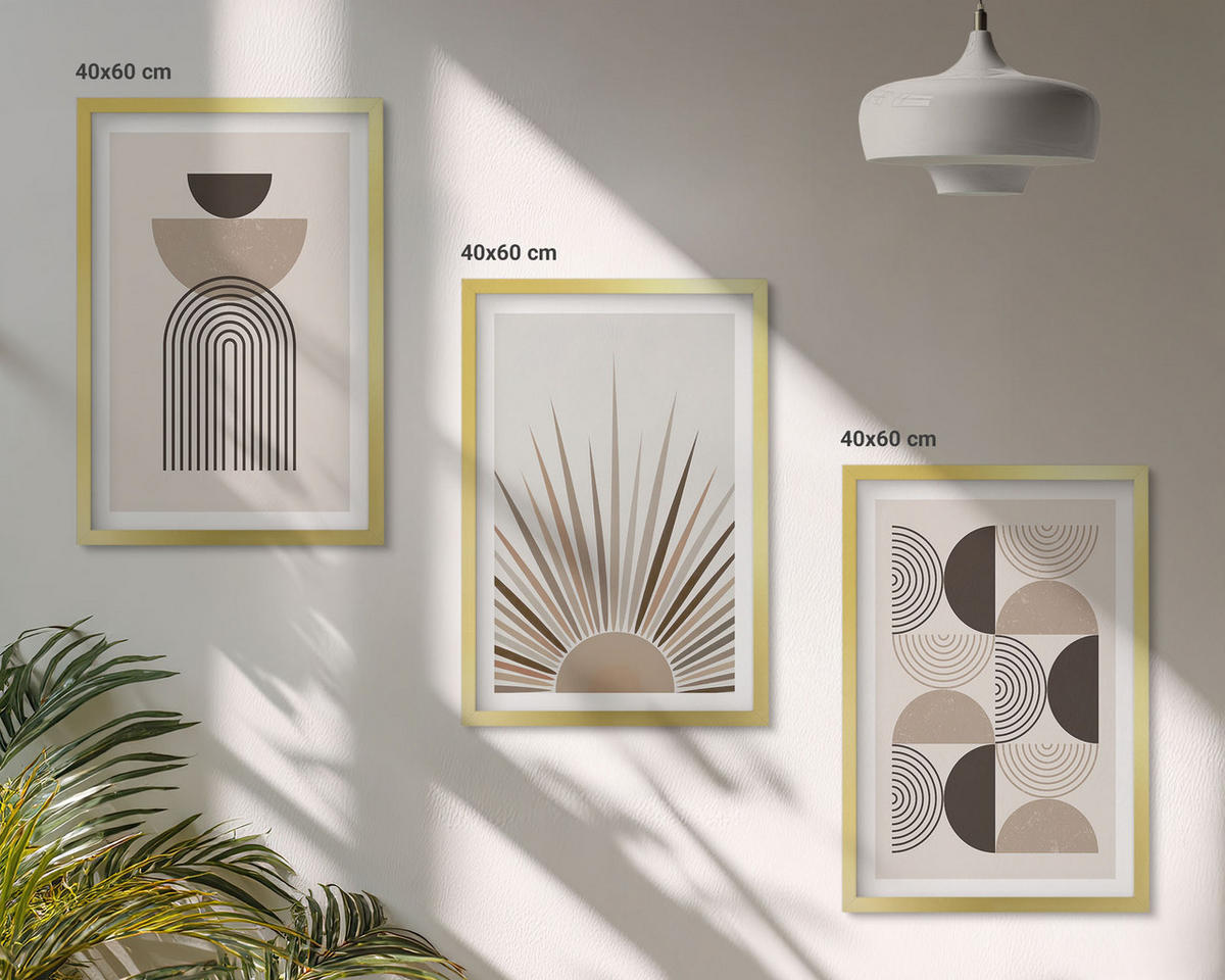 BILDER SET 3er Set - 40x60 cm Goldrahmen - Abstrakte Formen beige braun - Goldfarben, Kunststoff (40/60cm) - TULUP