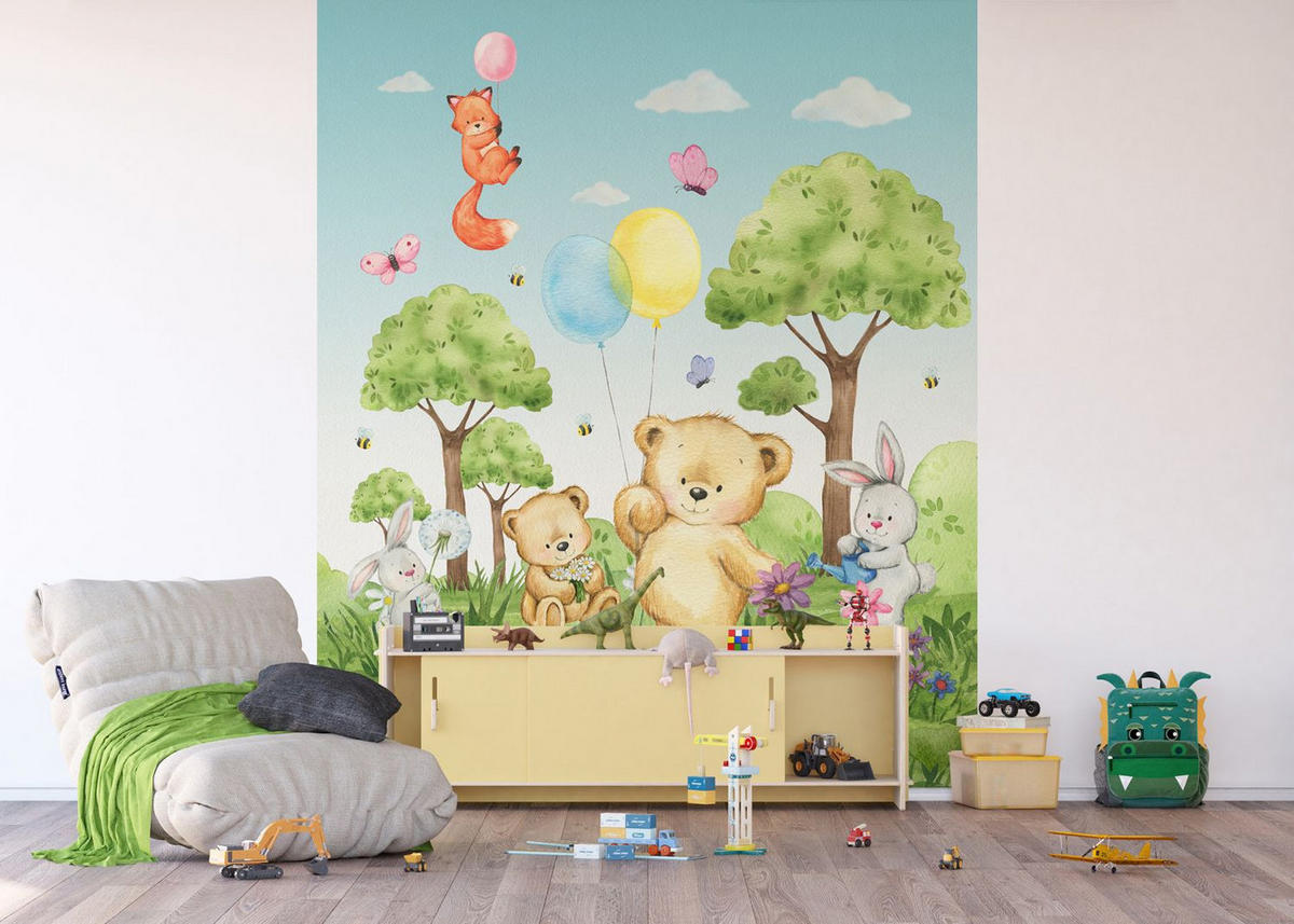 FOTOTAPETE Wald mit Waldtieren 270 x 225 cm - Multicolor, Papier (270/225cm) - Sanders & Sanders