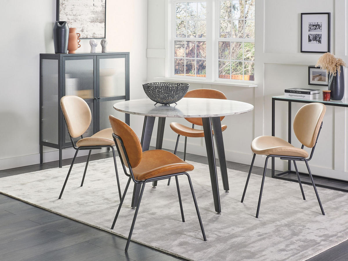 ESSZIMMERSTUHL 2er-Set Kunstleder Braun Luana - Schwarz/Braun, Textil/Metall (50/80/52cm) - Beliani