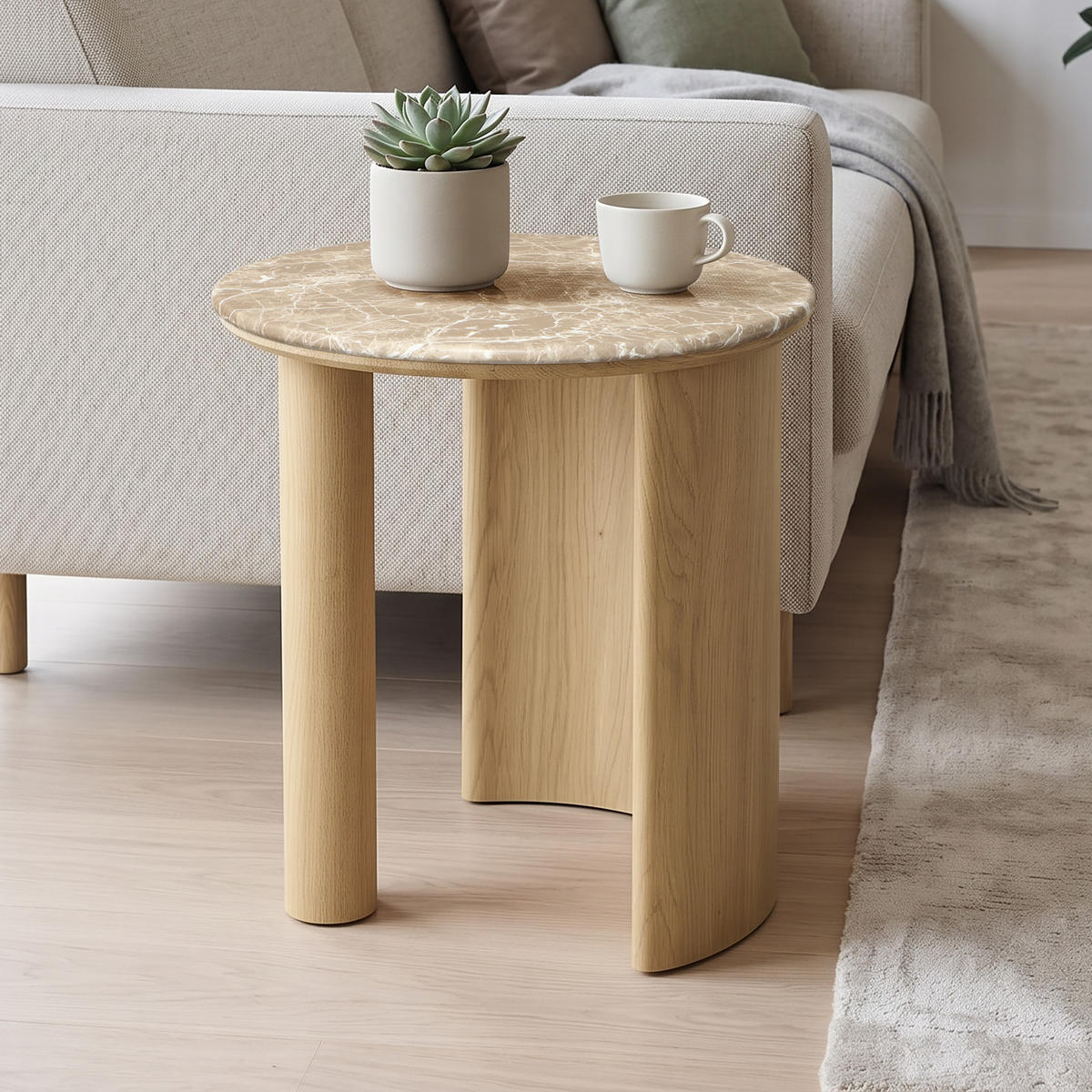 COUCHTISCH Rund Marmor-Optik, Eichenoptik, Ø50 × 51 cm - Braun, Holzwerkstoff (50/50/51cm) - Hometopia