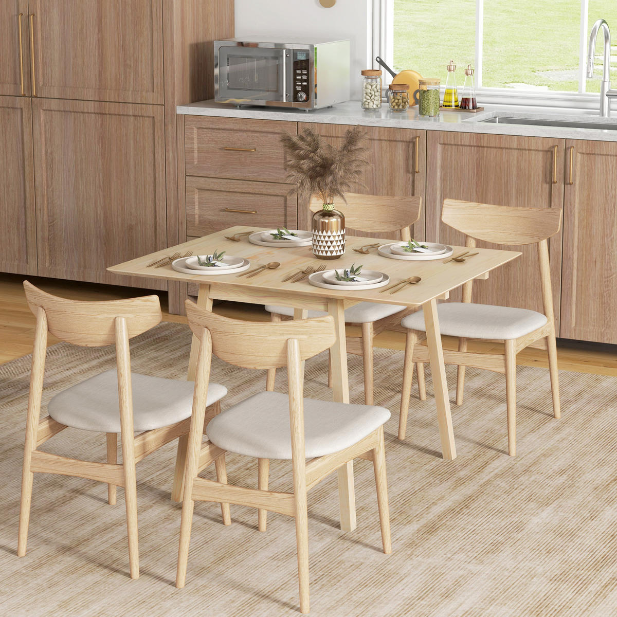 ESSTISCH klappbar, Kiefernholz Naturholz - Naturfarben, Holz (110/86/75cm) - HOMCOM