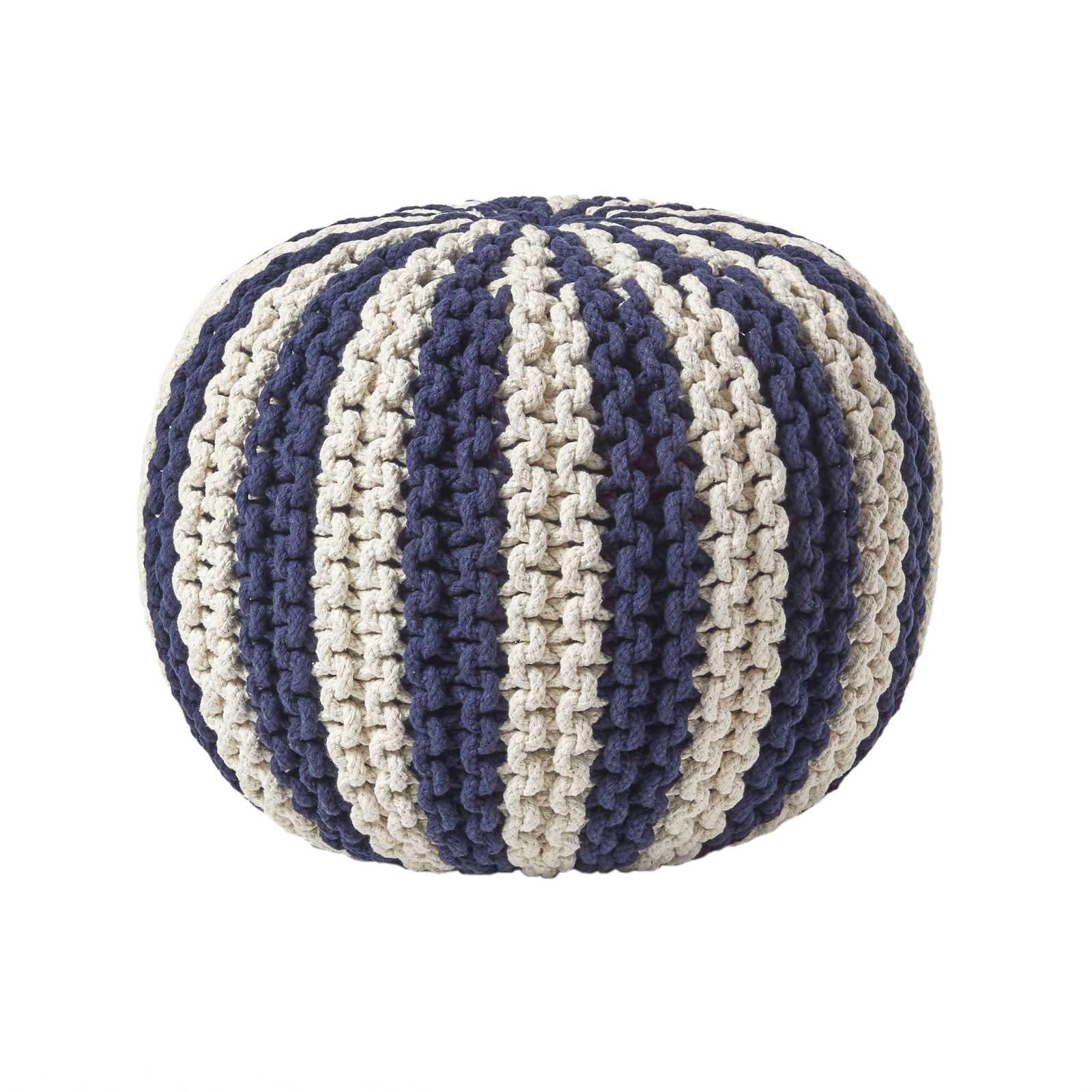 Homescapes Strickpouf Dunkelblau 40x35x40 cm