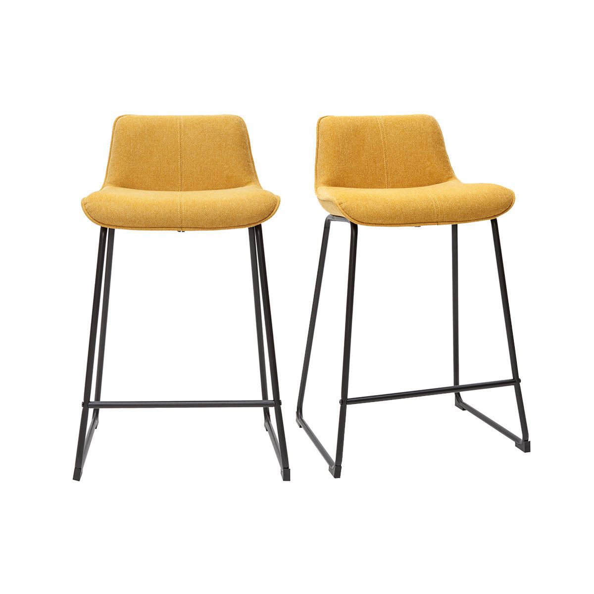 BARHOCKER Senfgelber Stoff Samteffekt Metall H65 cm 2er-Set BOOST - Gelb, Textil (45/82.5/49.5cm) - Miliboo
