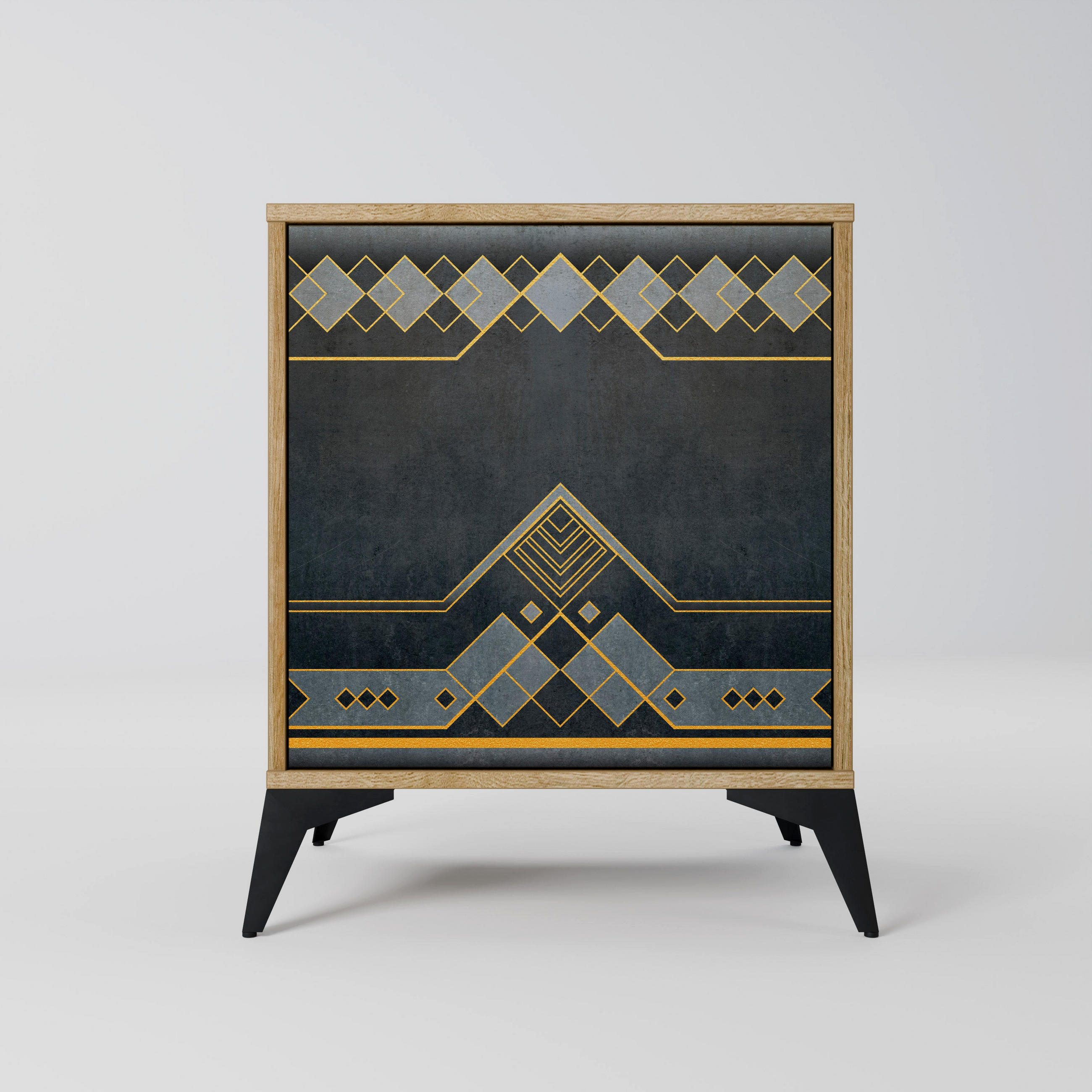 SIDEBOARD ROYAL ORDINARINESS, Eichefarben, 57,5x42x70,5 cm, Schwarze Metall-Sternfüße - Eichefarben/Multicolor, Holzwerkstoff/Metall (57.5/70.5/42cm) - SpaceRebels