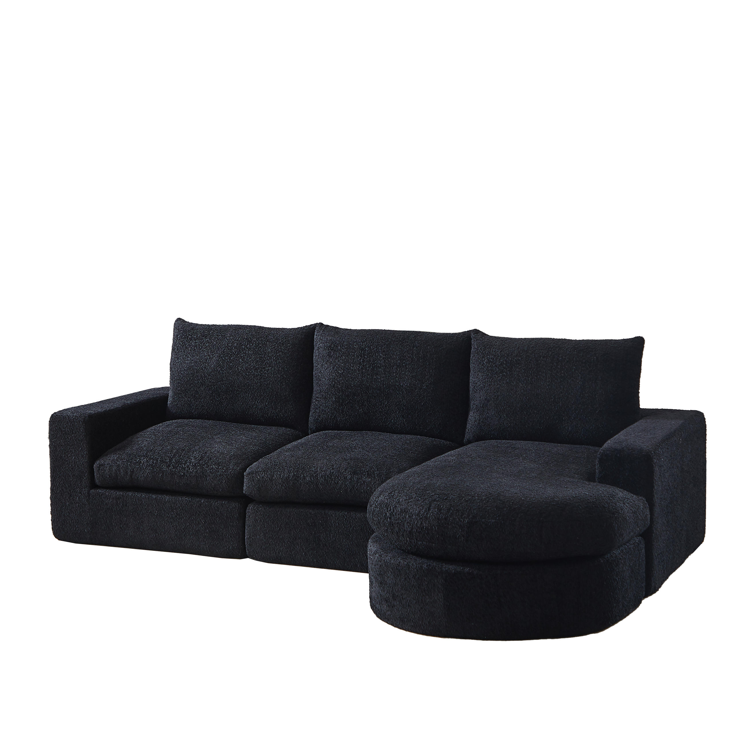 SCHLAFSOFA aus Chenille mit Liegestuhl, montagefrei - Schwarz, Textil (251/81/160cm)