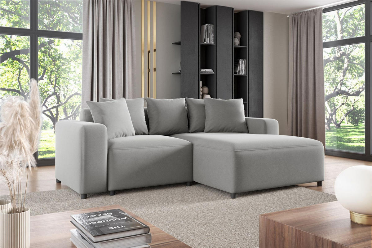ECKSOFA Megan Xs In Salvador - Hellgrau, Holzwerkstoff/Textil (240/165cm) - Fun Möbel