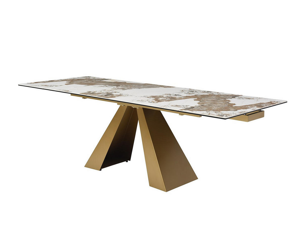 AUSZIEHBARER Tisch - 8 , 10 -Sitzer - Sicherheitsglas - taupe, weiß, goldfarben - LOZIPA - Braun, Glas (90/240/76cm) - Vente-Unique