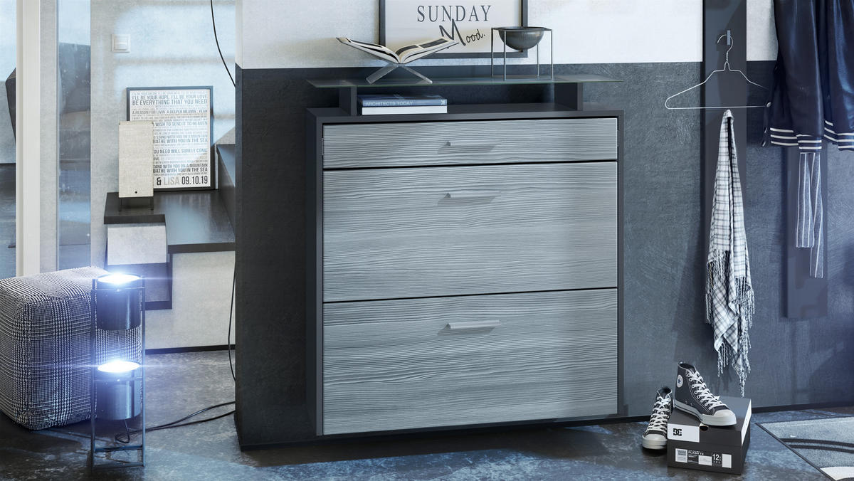 SCHUHSCHRANK Malea Fronten in Avola-Anthrazit - Anthrazit, Holzwerkstoff (89/96/23cm) - Vladon